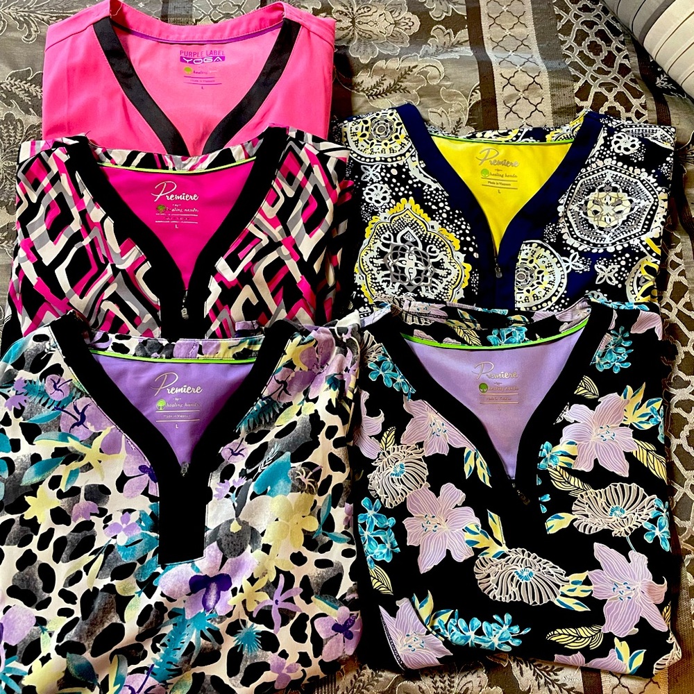 5 large stretch scrub tops